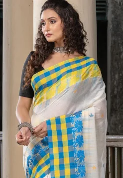 Woven Pure Cotton Saree in Off White
