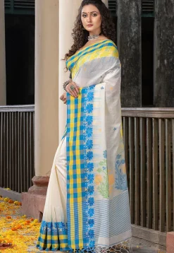 Woven Pure Cotton Saree in Off White