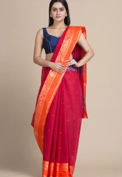 Woven Pure Cotton Saree in Fuchsia