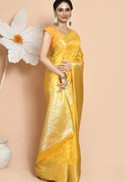 Woven Pure Dupion Silk Saree in Yellow