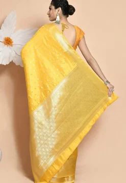 Woven Pure Dupion Silk Saree in Yellow