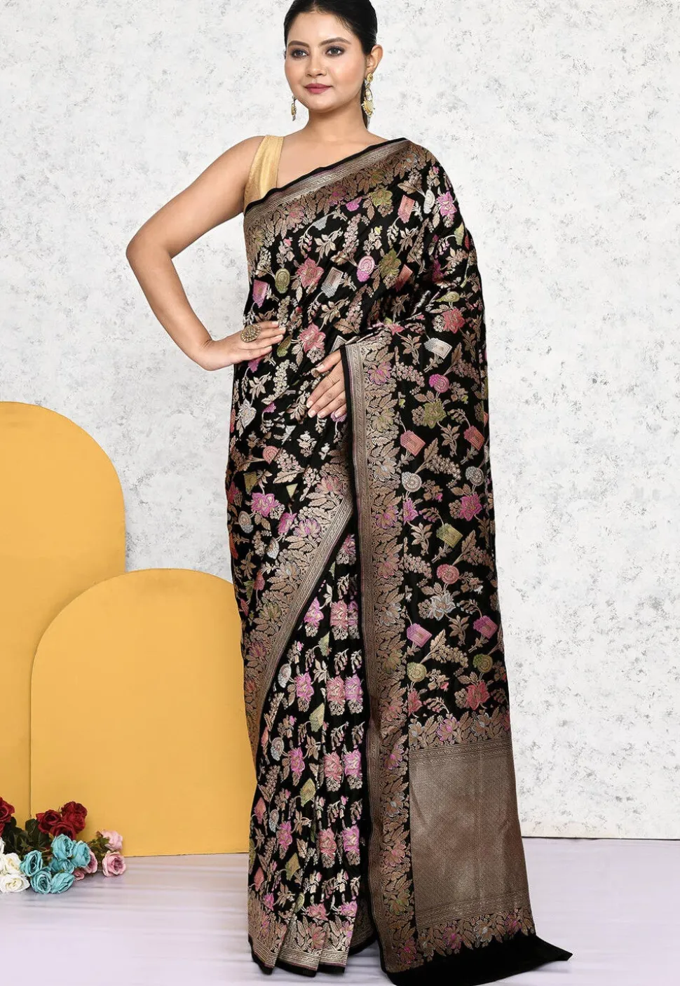 Woven Pure Katan Silk Banarasi Saree in Black