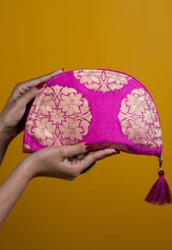 Woven Pure Silk Clutch Bag in Fuchsia