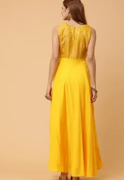 Woven Pure Silk Maxi Dress in Yellow