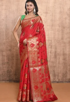 Woven Pure Silk Saree in Red