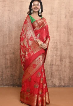 Woven Pure Silk Saree in Red