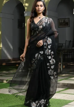 Woven Pure Silk Saree in Black