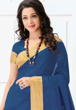 Woven Pure South Cotton Saree in Navy Blue