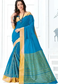 Woven Pure South Cotton Saree in Blue