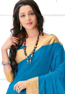 Woven Pure South Cotton Saree in Blue