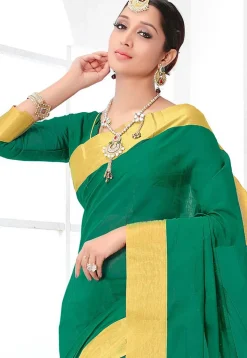 Woven Pure South Cotton Saree in Dark Teal Green