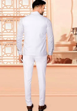 Woven Rayon Jacquard Bandhgala in Off White