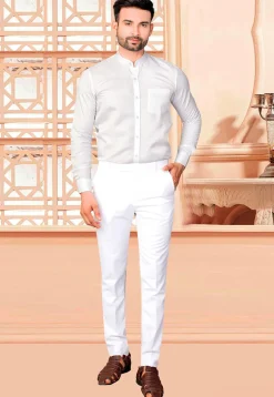 Woven Rayon Jacquard Bandhgala in Off White