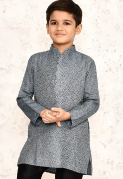 Woven Rayon Jacquard Kurta in Grey