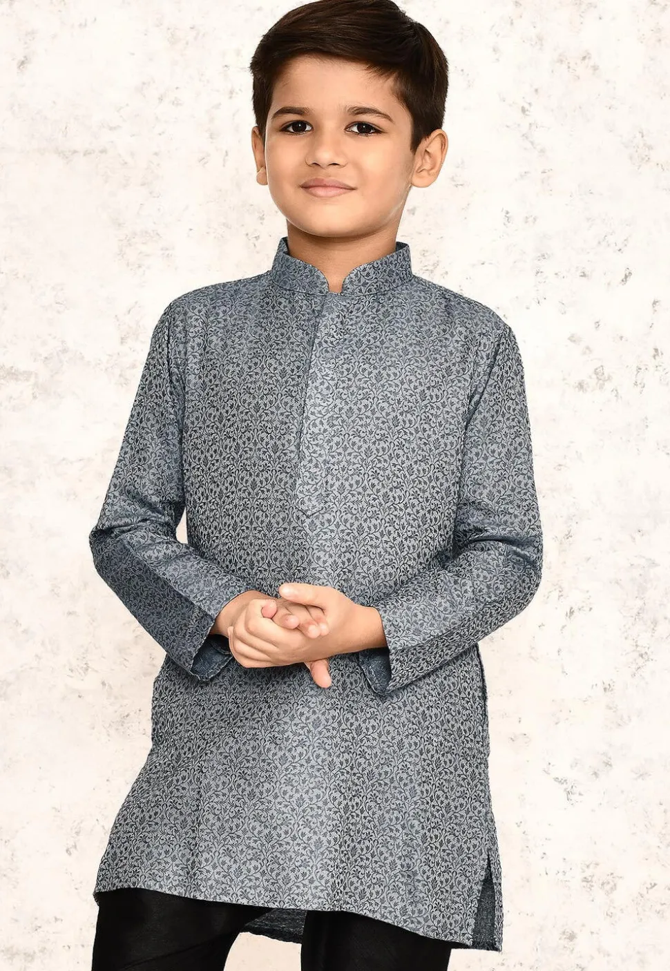 Woven Rayon Jacquard Kurta in Grey