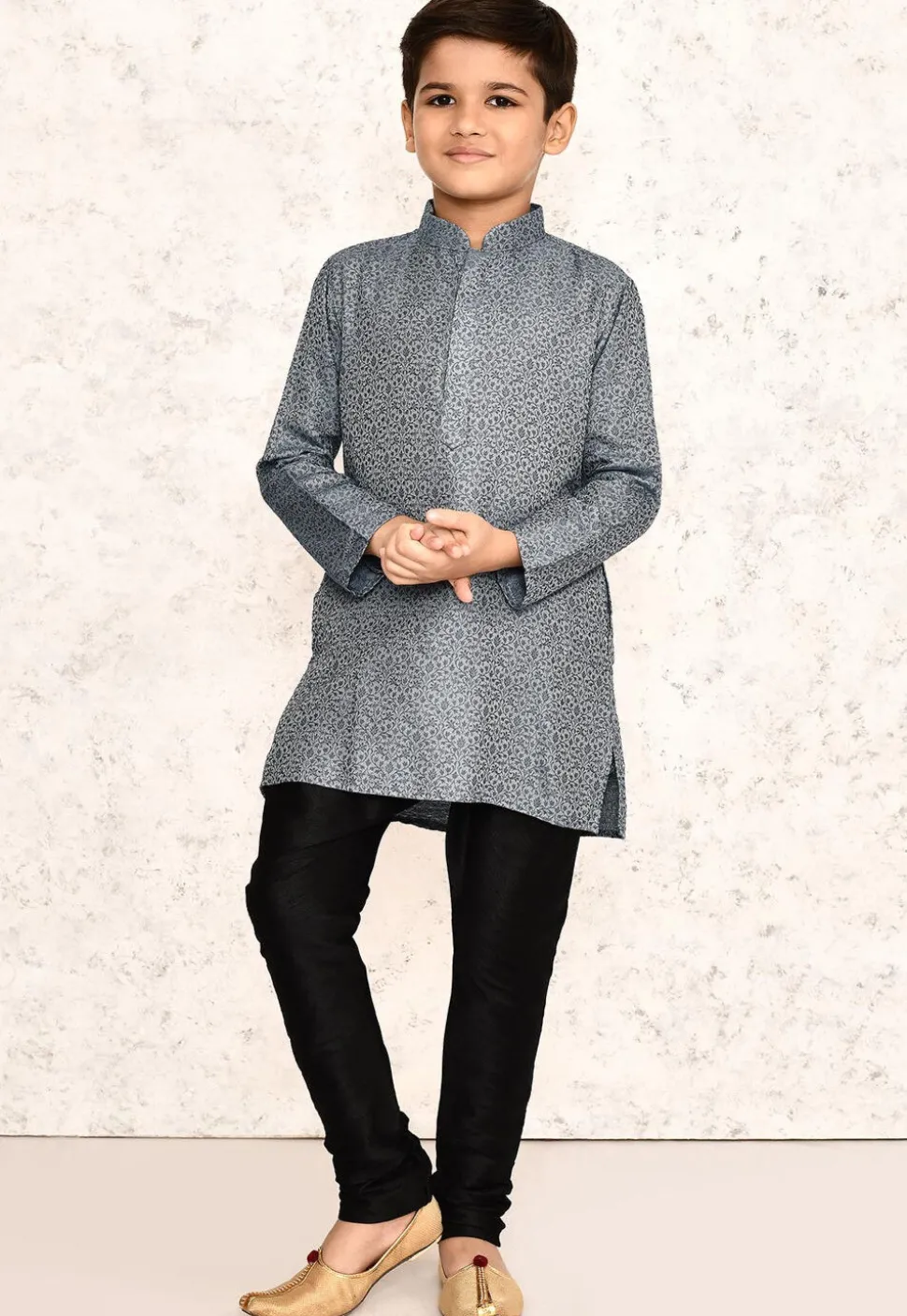 Woven Rayon Jacquard Kurta in Grey
