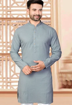 Woven Rayon Jacquard Kurta in Grey