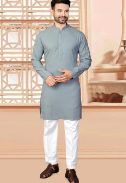 Woven Rayon Jacquard Kurta in Grey