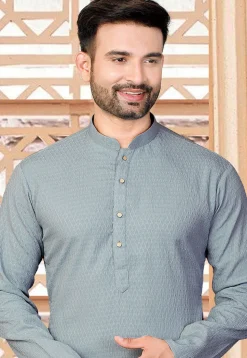 Woven Rayon Jacquard Kurta Set in Grey