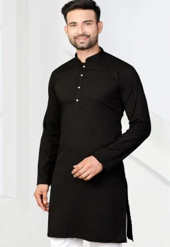 Woven Rayon Jacquard Kurta in Black