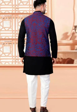 Woven Rayon Kurta Set in Black and Blue