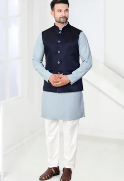 Woven Rayon Kurta Set in Blue