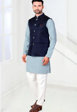 Woven Rayon Kurta Set in Blue