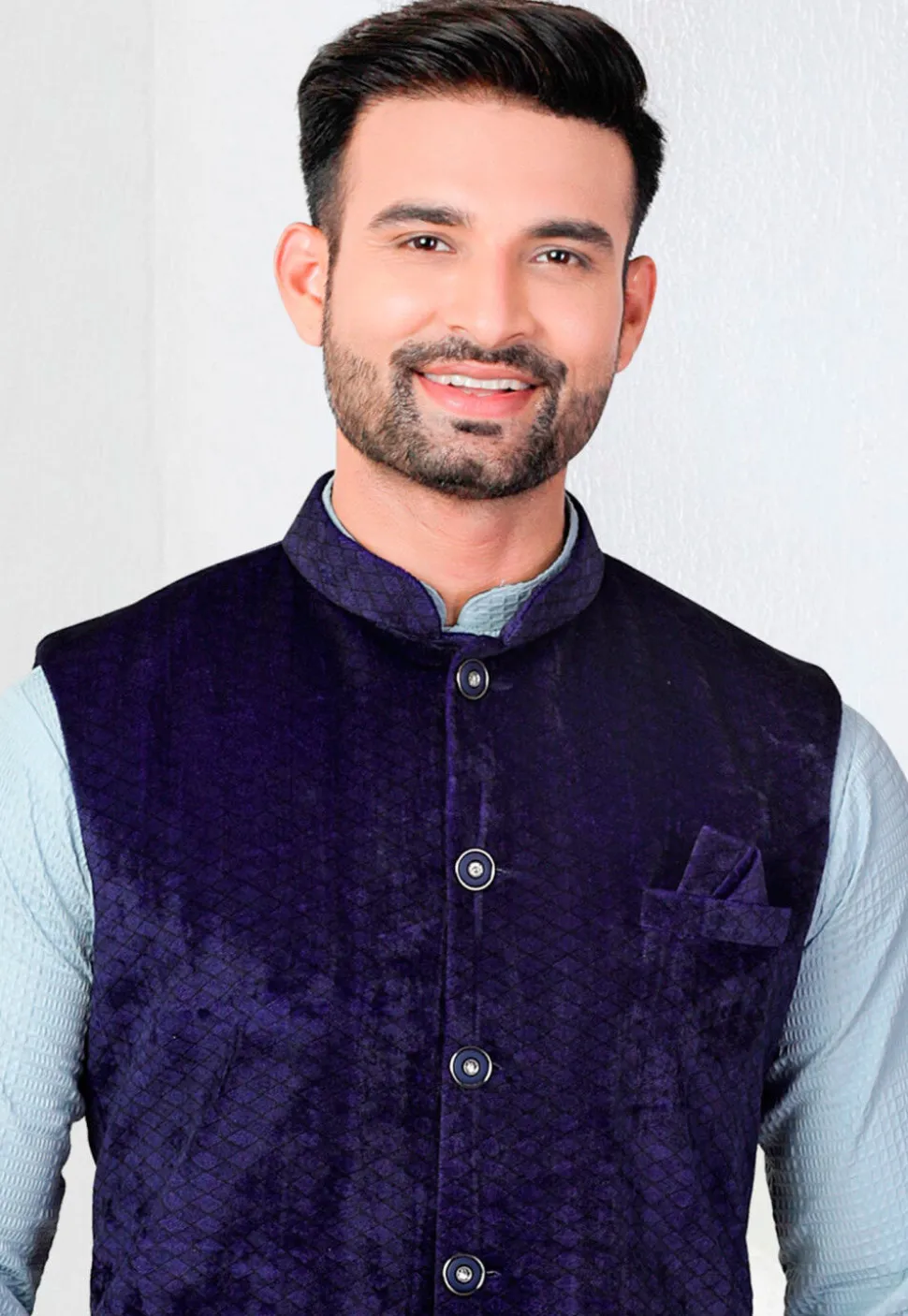 Woven Rayon Kurta Set in Blue