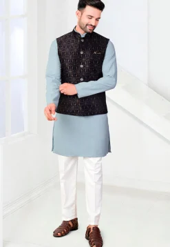 Woven Rayon Kurta Set in Blue
