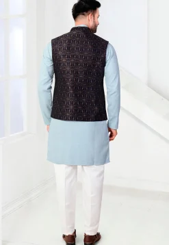 Woven Rayon Kurta Set in Blue