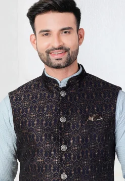 Woven Rayon Kurta Set in Blue