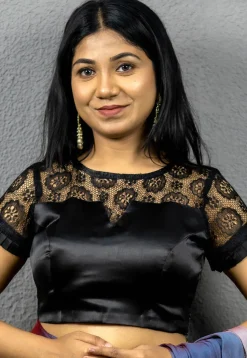 Woven Satin and Chantelle Net Blouse in Black