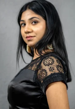 Woven Satin and Chantelle Net Blouse in Black