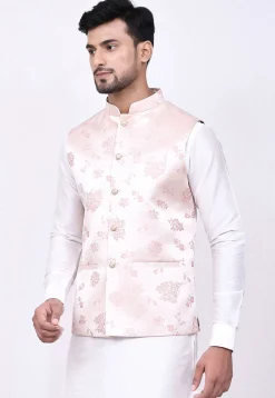 Woven Satin Jacquard Nehru Jacket in Light Pink