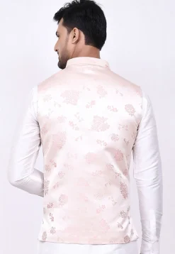 Woven Satin Jacquard Nehru Jacket in Light Pink