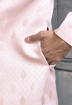 Woven Satin Silk Sherwani in Baby Pink