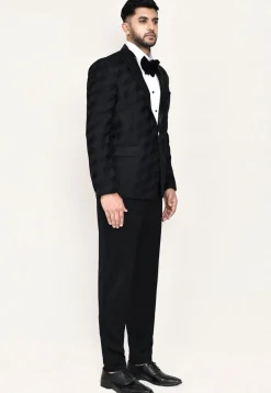 Woven Satin Silk Tuxedo in Black