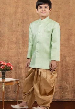 Woven Scuba Dhoti Kurta in Light Green