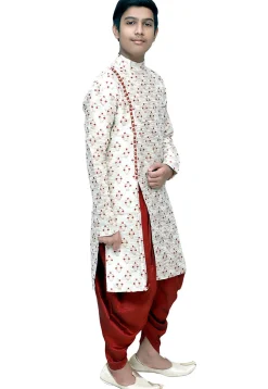 Woven Silk Jacquard Dhoti Sherwani in Off White