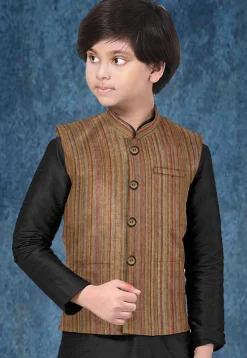 Woven South Cotton Nehru Jacket in Brown