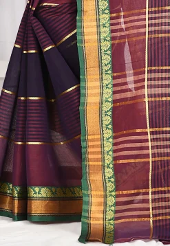 Woven South Cotton Saree in Maroon and Navy Blue