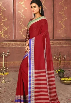 Woven South Cotton Saree in Red
