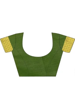 Woven South Cotton Saree in Dark Olive Green