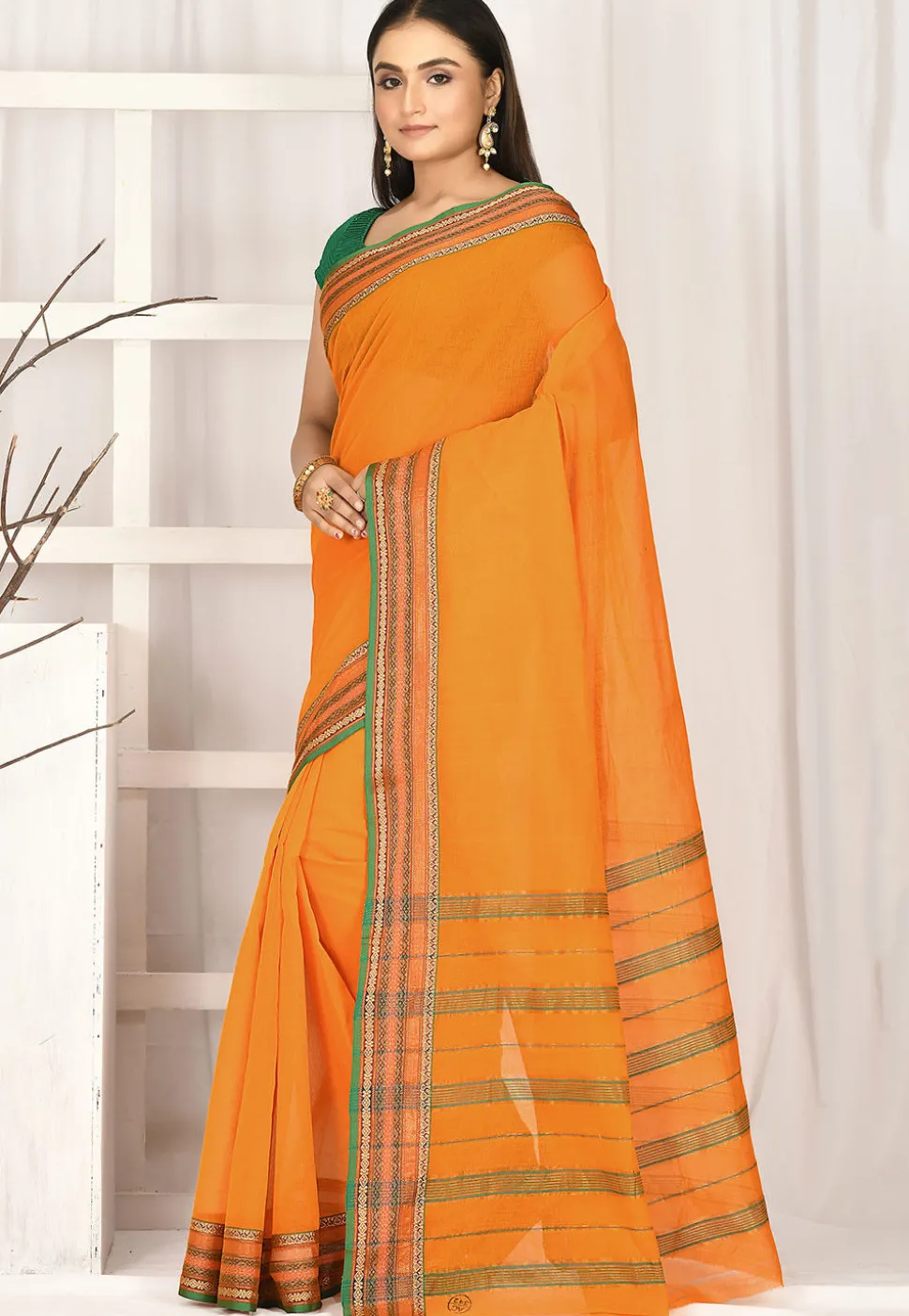 Woven South Cotton Saree in Mustard