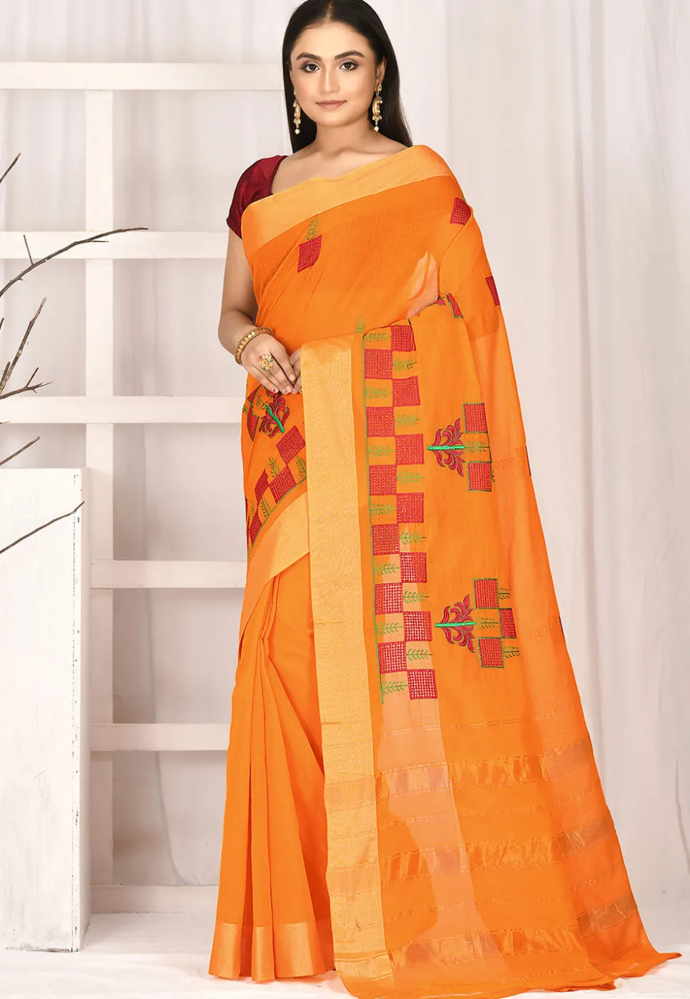 Woven South Cotton Saree in Mustard