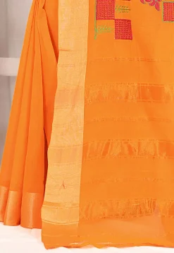 Woven South Cotton Saree in Mustard