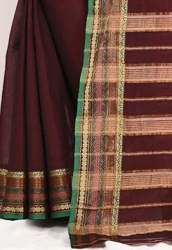 Woven South Cotton Saree in Maroon