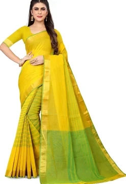 Woven South Cotton Saree in Yellow