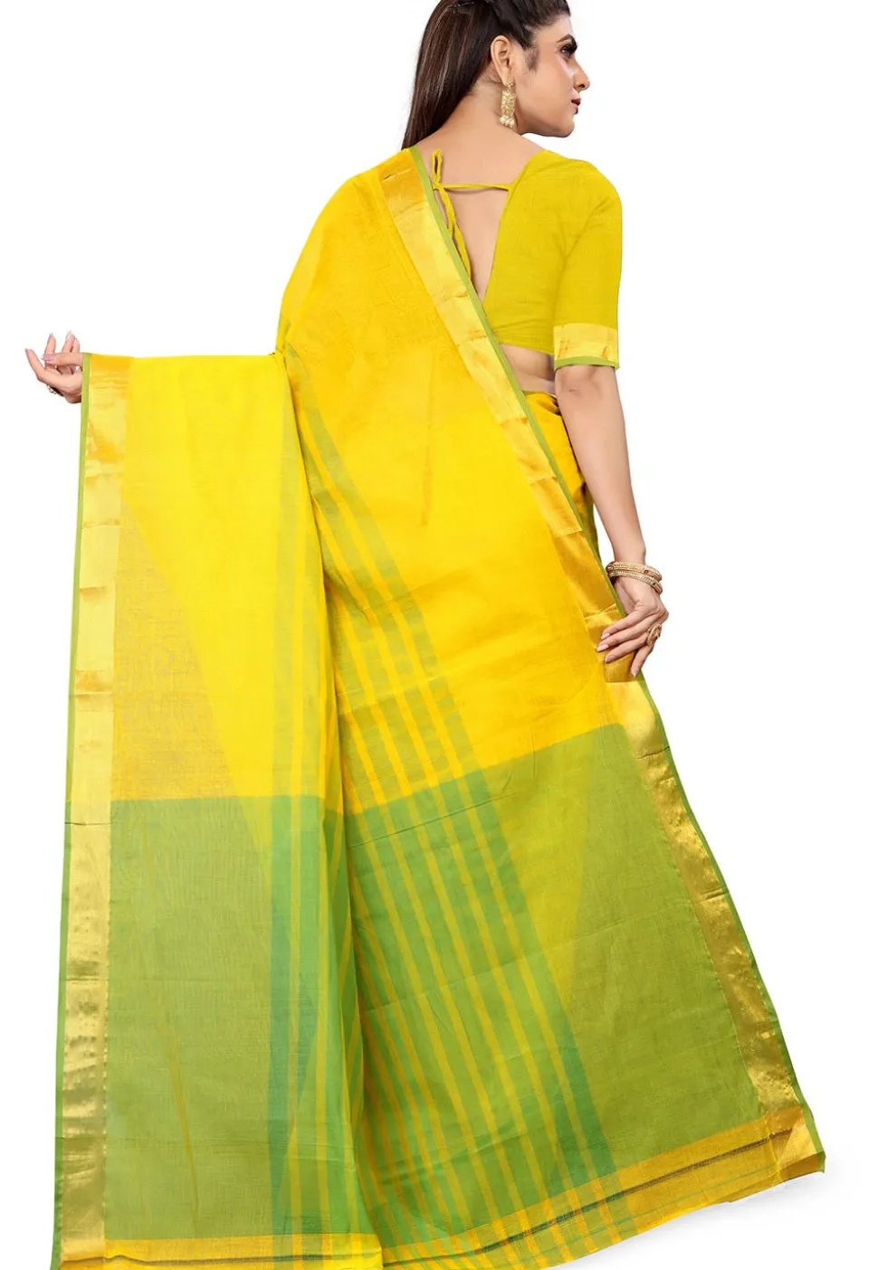 Woven South Cotton Saree in Yellow