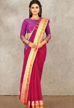 Woven South Cotton Saree in Fuchsia
